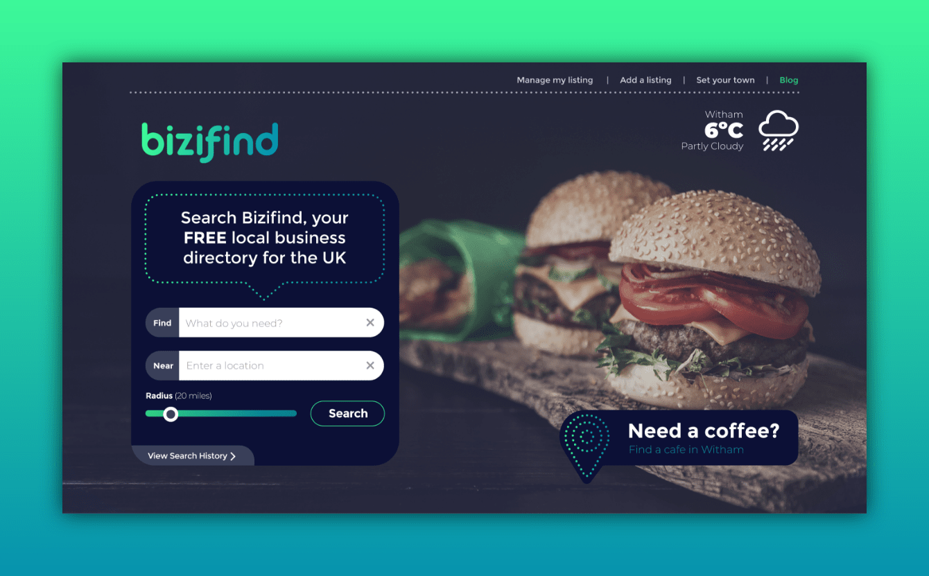 Bizifind desktop homepage